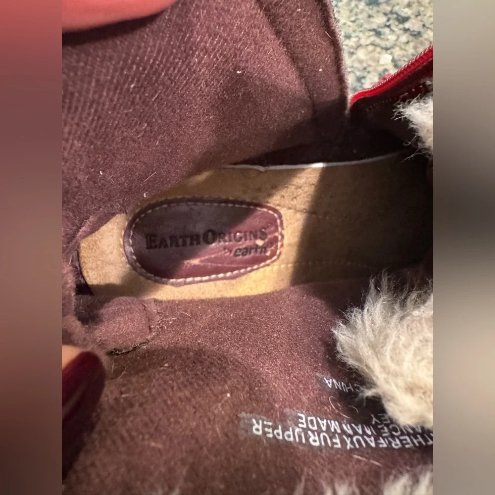 Earth Origins Leather Fur Ankle Boots Suede Burgundy 11 Comfort Walking Gorpcore - Picture 11 of 14